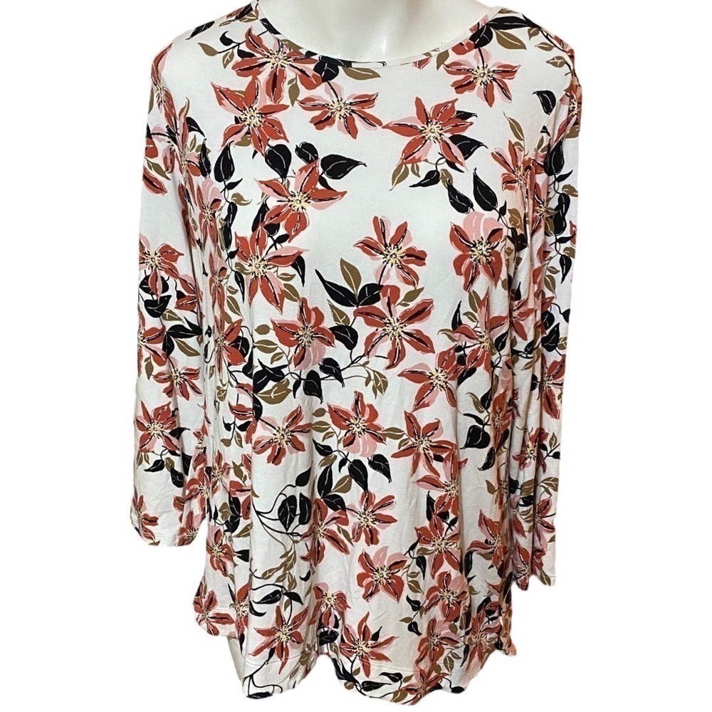 J. Jill Womens Wearever Collection Floral Top Stretch Size M